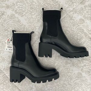 ZARA SOCK STYLE HEELED ANKLE BOOTS WITH LUG SOLES